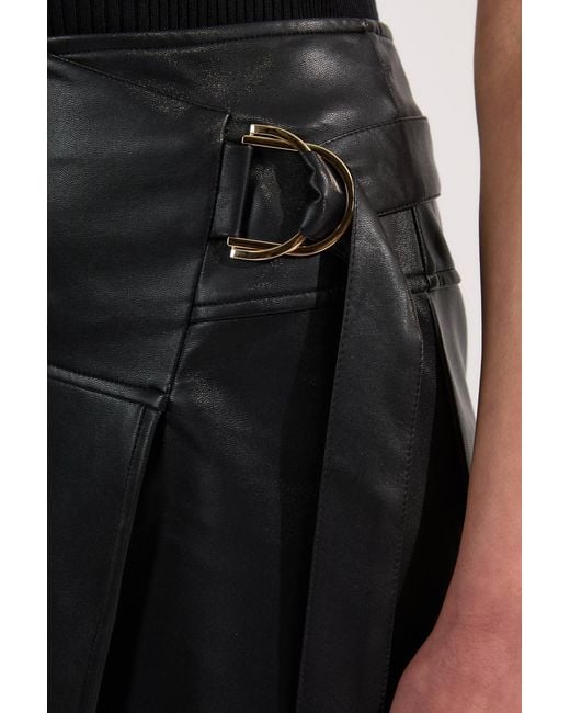 Karen Millen Black Faux Leather Tie Detail Wrap Midi Skirt