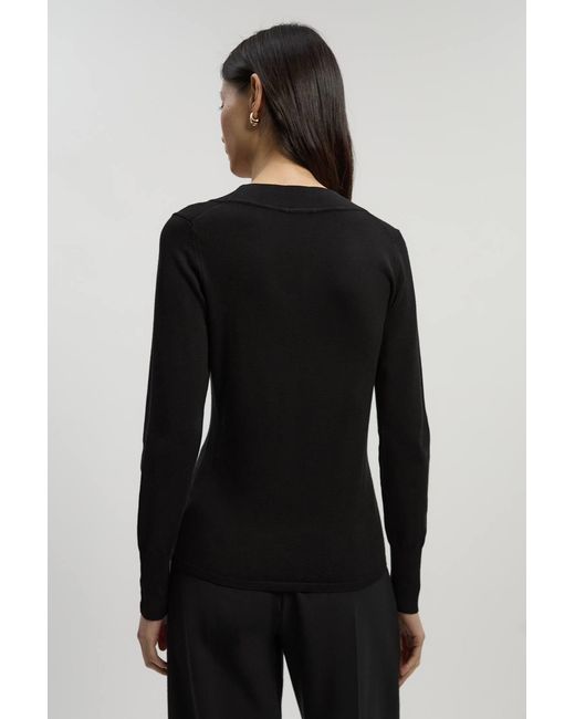 Karen Millen Black Viscose Blend Long Sleeve Scoop Neck Knitted Top
