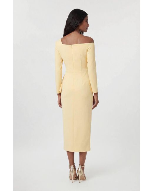 Karen Millen Natural Compact Stretch Asymmetric Neckline Draped Midi Dress