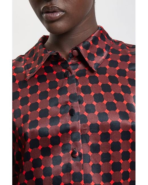 Karen Millen Red Satin Viscose Woven Printed Shirt