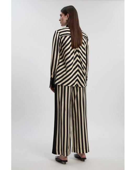 Karen Millen White Fluid Stripe Cotton Mix Woven Trouser