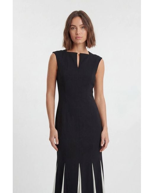 Karen Millen Multicolor Petite Soft Tailored Contrast Godet Detail Midi Dress