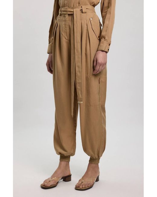 Karen Millen Natural Cupro Utility Twill Woven Trouser