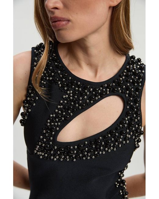 Karen Millen Black Embellished Figure Form Bandage Sleeveless Knit Maxi Dress