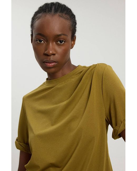 Karen Millen Green Cotton Jersey Gathered Detail T-Shirt