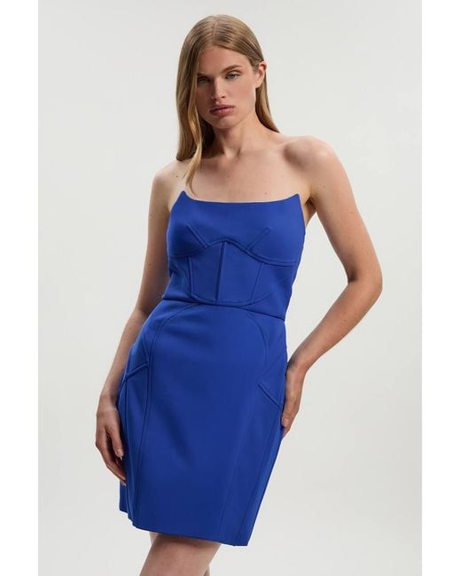Karen Millen Blue Tailored Scuba Corset Detail Mini Dress
