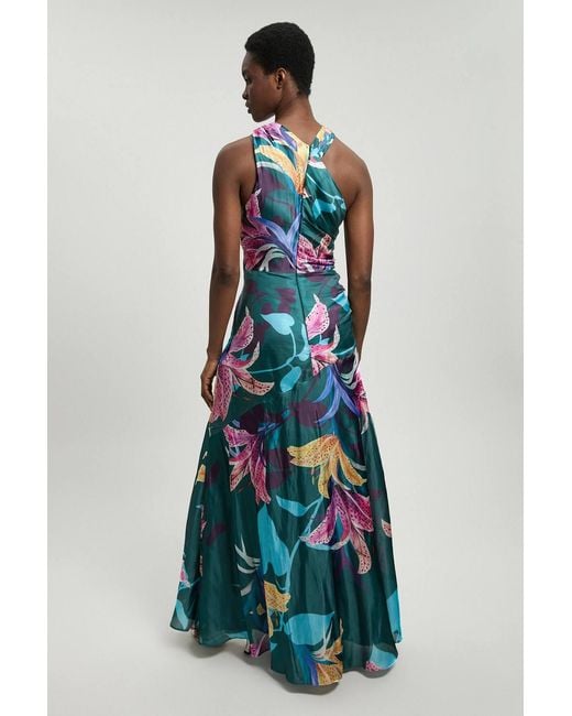 Karen Millen Blue Petite Printed Metallic Floral Woven Maxi Dress