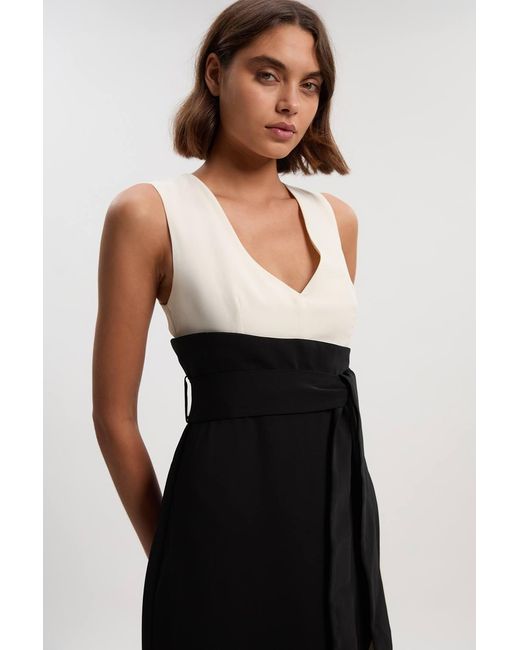 Karen Millen Black Petite Soft Tailored Colour Block Side Pleated Midi Dress