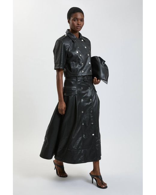 Karen Millen Black Faux Leather Cropped Trench Jacket
