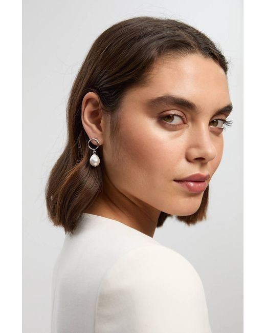 Karen Millen Metallic Modern Pearl Earrings