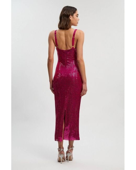 Karen Millen Red Premium Crystal Embellished Midi Dress