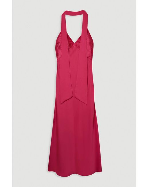 Karen Millen Pink Tall Halter Pleated Woven Maxi Dress