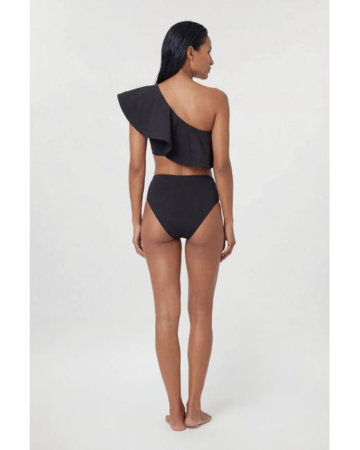 Karen Millen Black Drama Ruffle One Shoulder Bikini Top