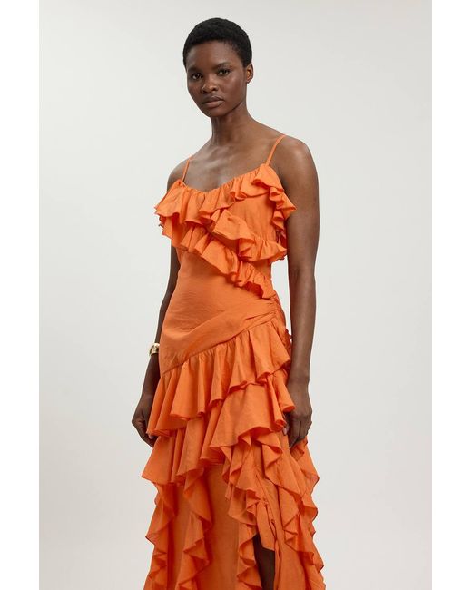 Karen Millen Orange Drama Frill Maxi Dress