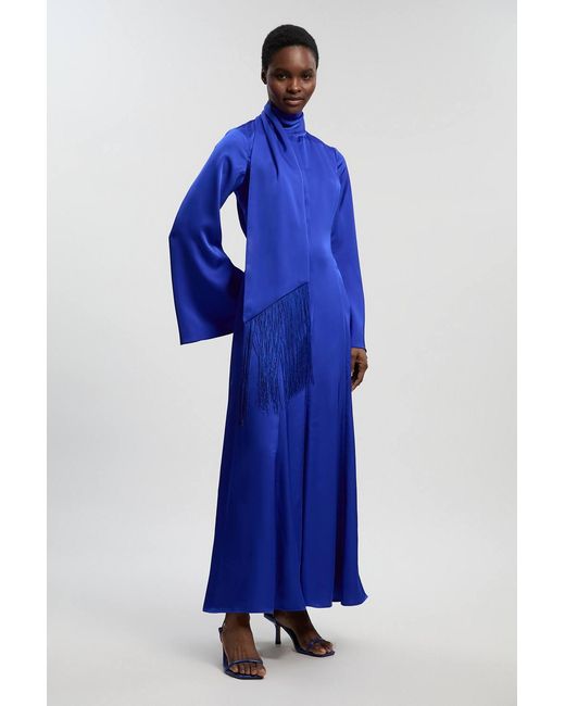 Karen Millen Blue Cowl Neck Drape Woven Maxi Dress