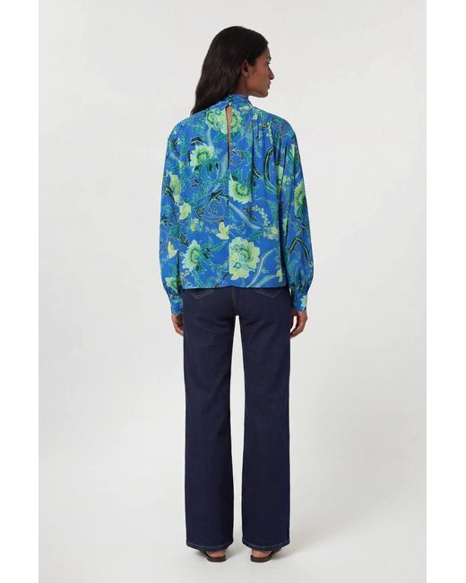 Karen Millen Blue Viscose Woven Stripe Contrast Floral Blouse