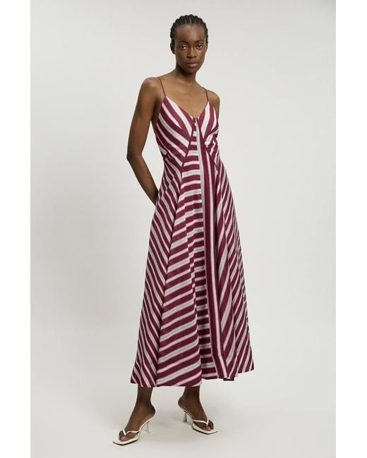 Karen Millen Red Stripe Strappy Woven Midi Dress