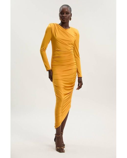 Karen Millen Orange Jersey Crepe Ruched Long Sleeve Maxi Dress