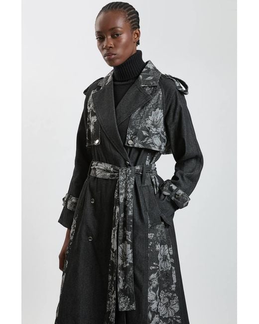 Karen Millen Black Jacquard Denim Trench Coat