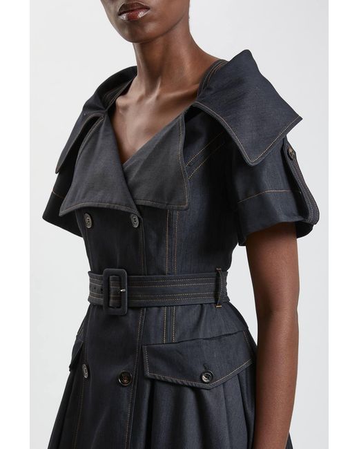 Karen Millen Blue Tailored Denim Trench Belted Full Skirted Midi Dress