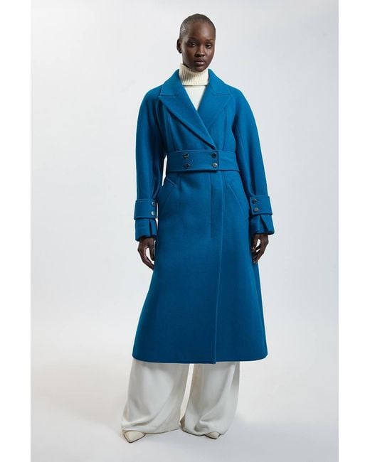 Karen Millen Blue Wool Belted Maxi Trench Coat