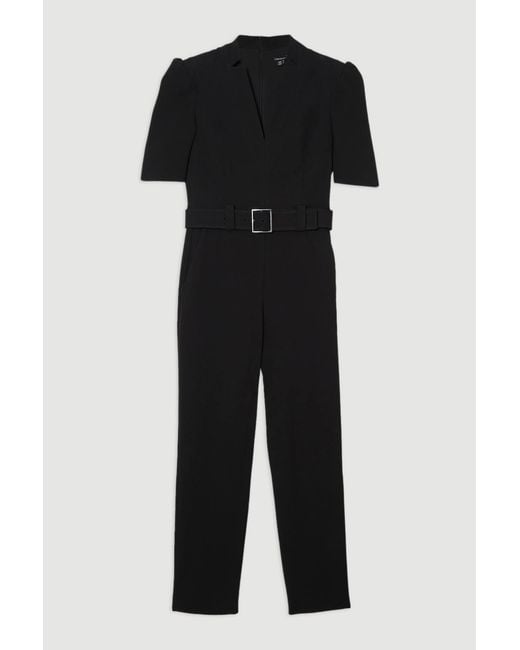 Karen Millen Black Petite Structured Crepe Forever Belted Jumpsuit