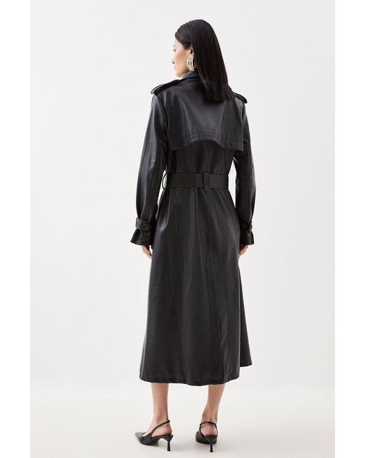 Karen Millen Black Tailored Faux Leather Belted Trench Coat