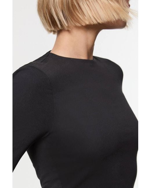 Karen Millen Blue Stretch Cotton Crew Neck Long Sleeve Top