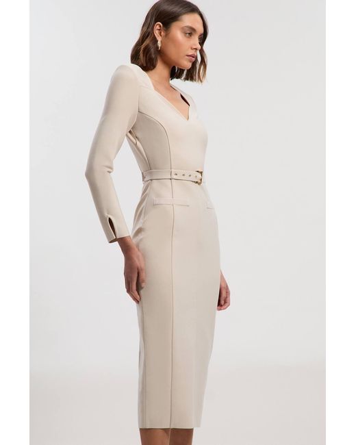 Karen Millen Natural Figure Form Bandage Belted Midi Dress