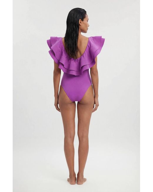 Karen Millen Purple Drama Frill Swimsuit