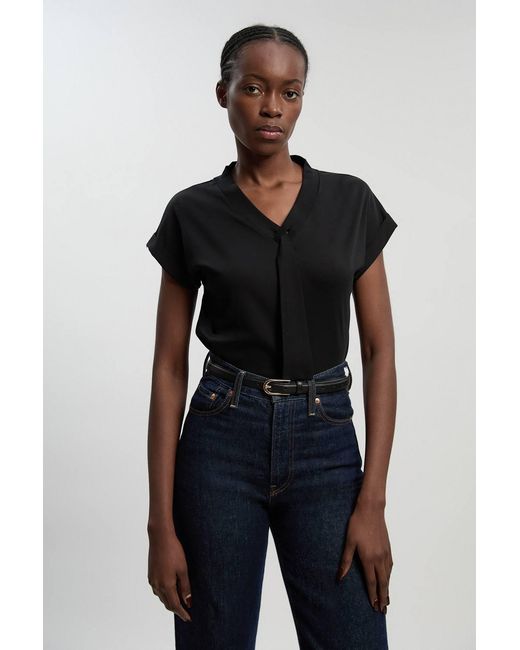 Karen Millen Black Jersey V Neck Tie Detail T
