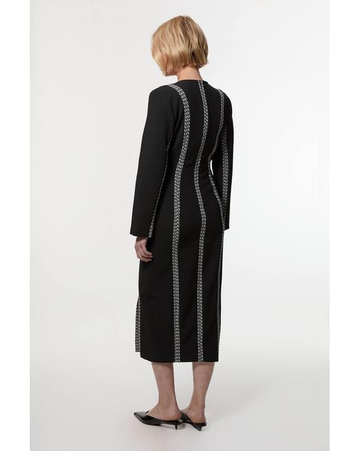 Karen Millen Black Compact Stretch Jacquard Insert Split Front Midaxi Dress
