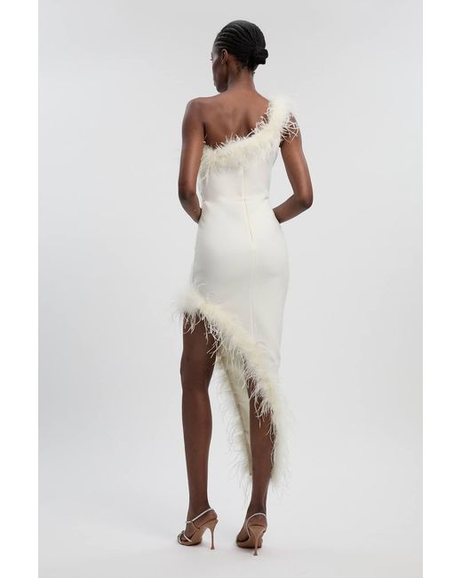 Karen Millen White Feather Figure Form Bandage Knit Maxi Dress
