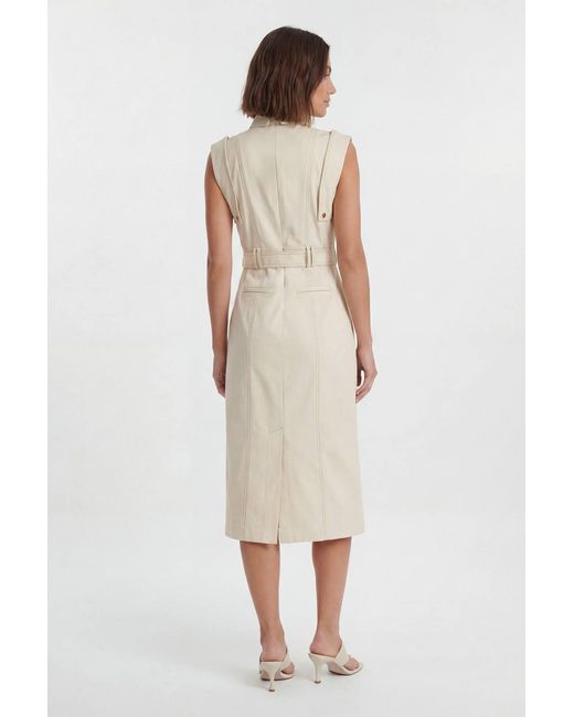 Karen Millen White Tailored Top Stitch Detail Belted Midi Dress