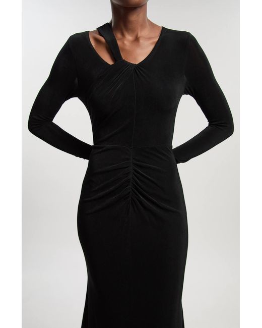 Karen Millen Black Slinky Crepe Twist Detail Maxi Dress