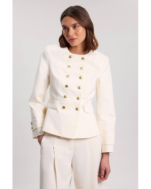 Karen Millen Natural Cotton Tailored Button Detail Peplum Blazer