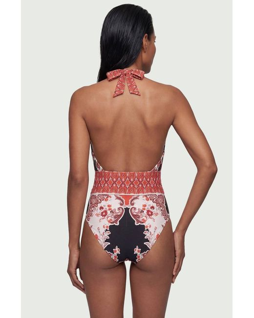 Karen Millen Scarf Mirrored Print Plunge Swimsuit