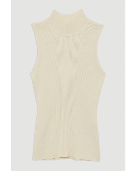 Karen Millen Natural Viscose Blend Rib Knit Vest Top