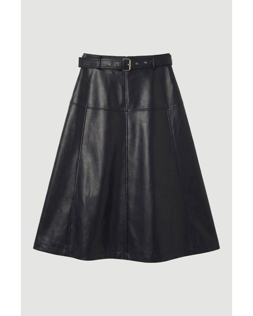 Karen Millen White Faux Leather Belted Full Skirt