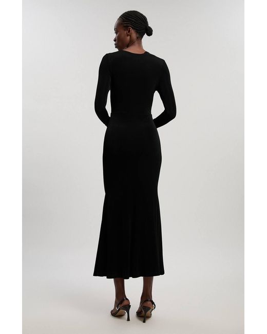 Karen Millen Black Slinky Crepe Twist Detail Maxi Dress