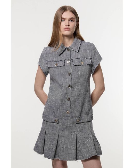 Karen Millen Gray Spring Tweed Tailored Mini Dress
