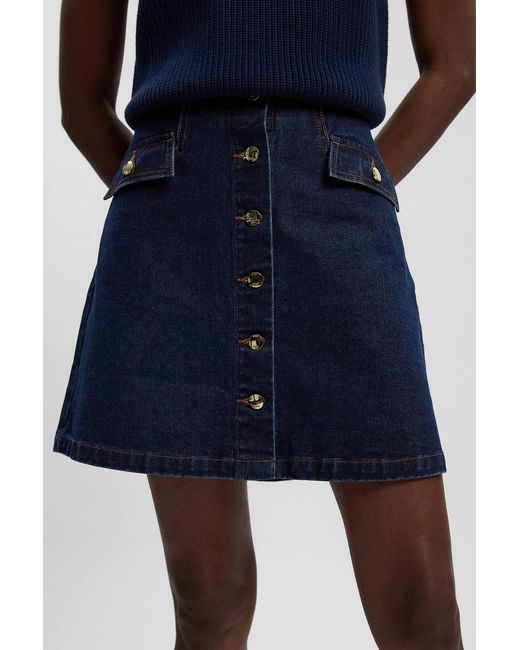 Karen Millen Blue Denim Button Front Mini Skirt