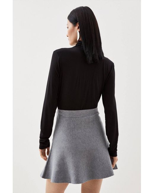 Karen Millen Black Compact Wool Look Knit Flippy Mini Skirt