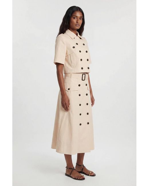 Karen Millen Natural Tailored Cotton Trench Button Front Pleated Skirt