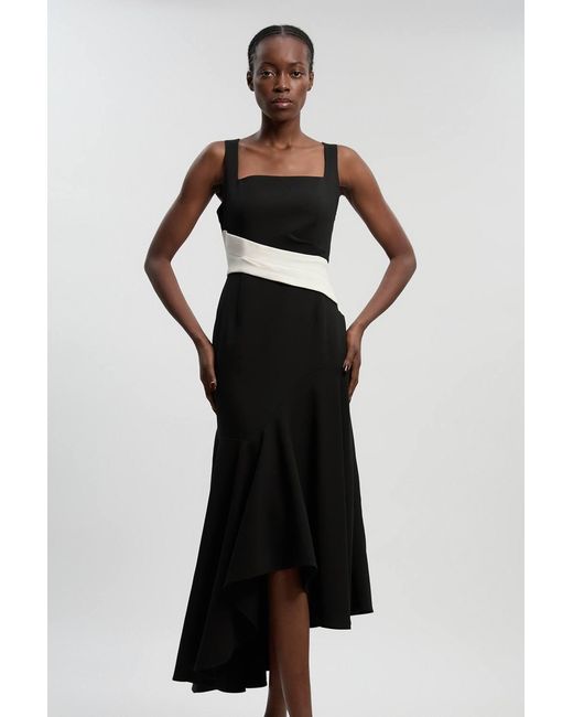 Karen Millen Black Compact Stretch Strappy Asymmetric Hem Maxi Dress
