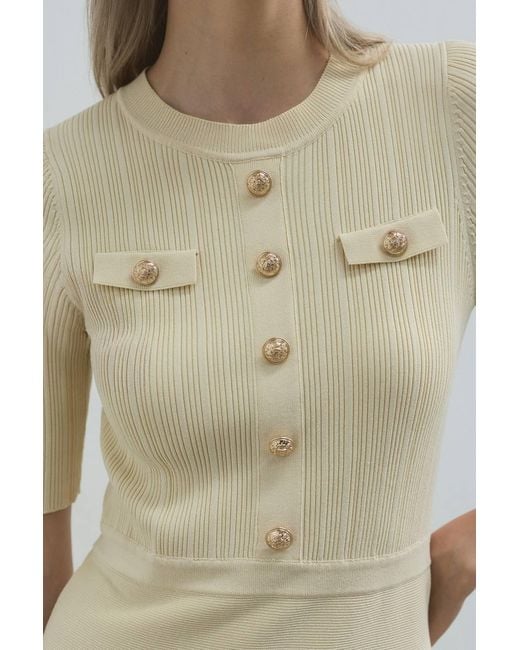 Karen Millen White Forever Rib Knit Military Trim Maxi Dress