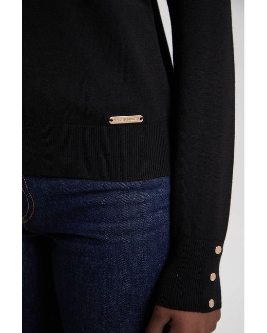 Karen Millen Blue Viscose Blend Popper Detail Knit Collared Cardigan Sweater