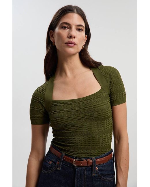 Karen Millen Green Pointelle Stitch Detail Knit Top