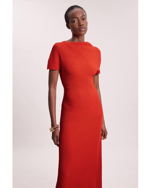 Karen Millen Red Stitch Detail Knit Midi Dress