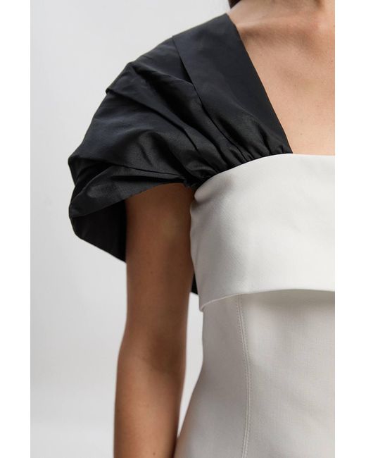 Karen Millen White Clean Tailored Taffeta Mix Contrast Drama Sleeve Maxi Dress